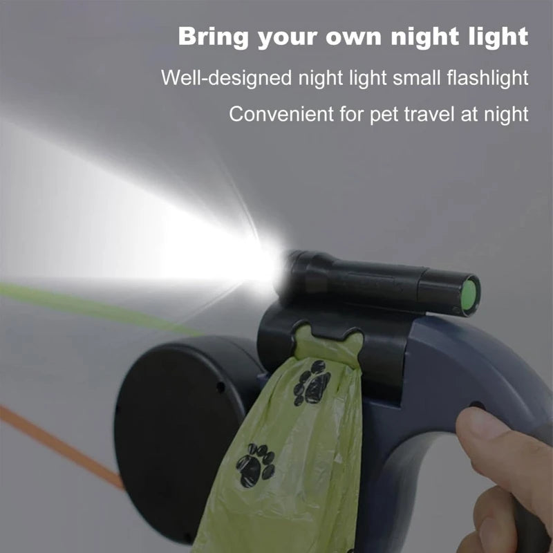 Self-retracting leash with LED light, dog walker with 360° swivel double-ended leash, separate brake with 3 m reflective leash
