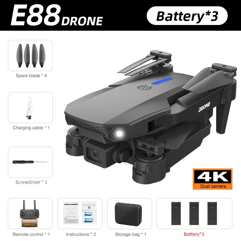 E88 Pro WIFI FPV Drone Wide Angle HD 4K Camera Height Hold RC Foldable Quadcopter