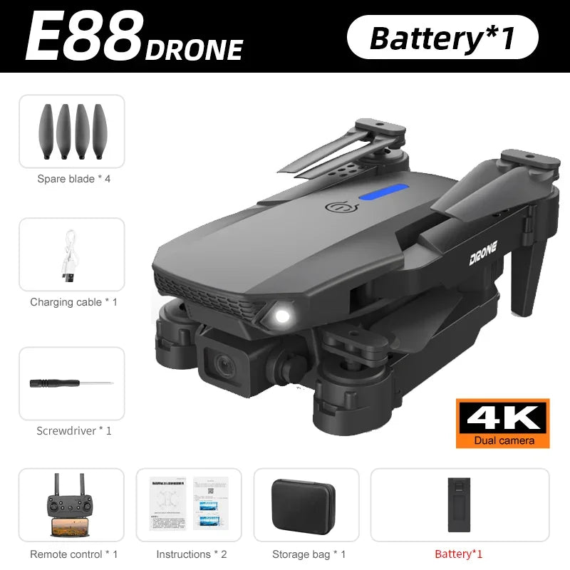 E88 Pro WIFI FPV Drone Wide Angle HD 4K Camera Height Hold RC Foldable Quadcopter