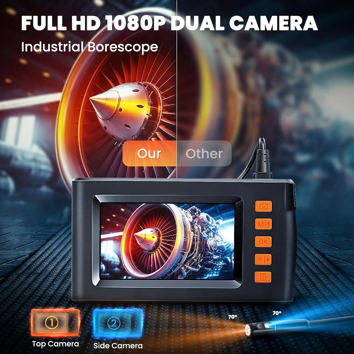 Dual Lens Camera with 8 Adjustable Light 1080P 4.3 INCH