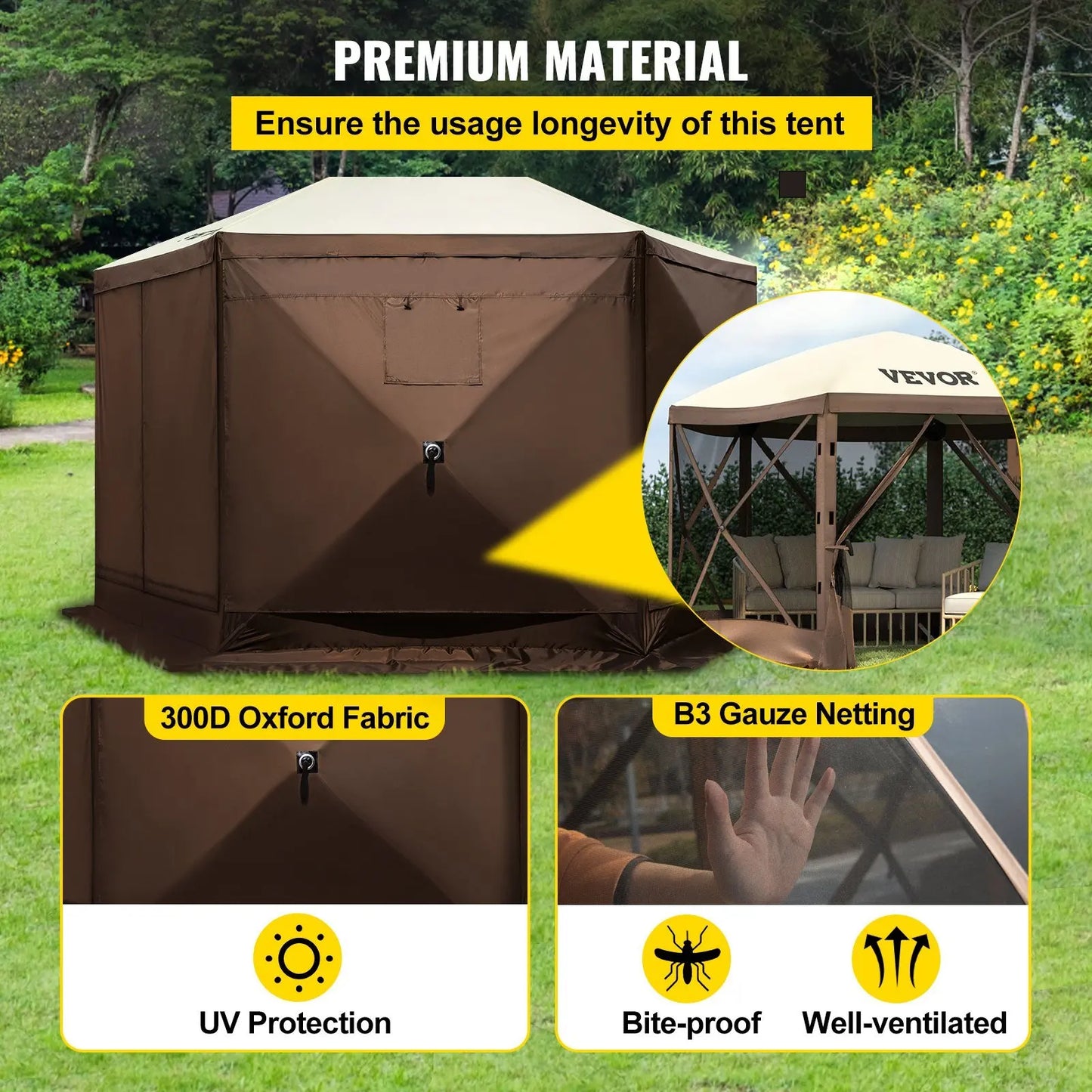 Waterproof Screen Shelter w/Portable Storage Bag 8 Person Pop-up Canopy Screen Tent 10'x10' Camping Gazebo Tent