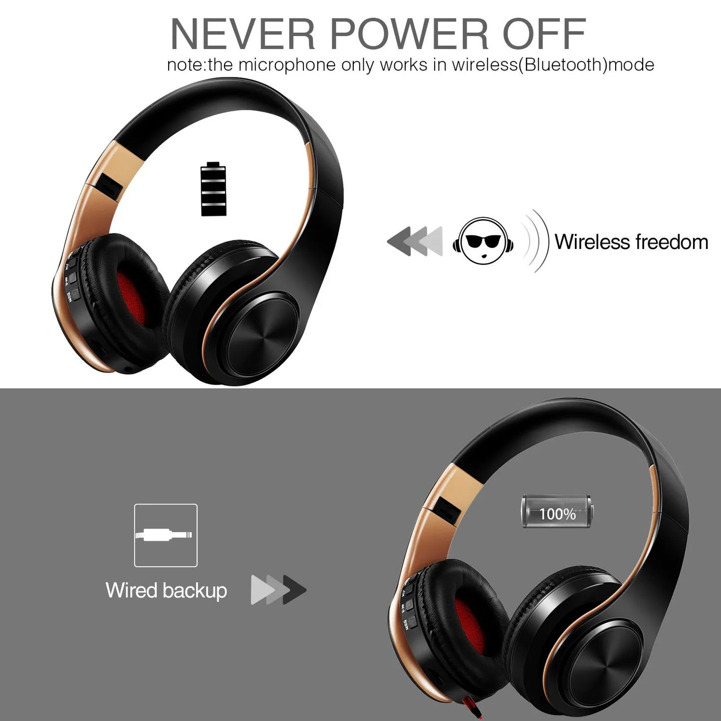 HIFI Stereo Earphones Bluetooth Headphone and Support SD Card with Mic