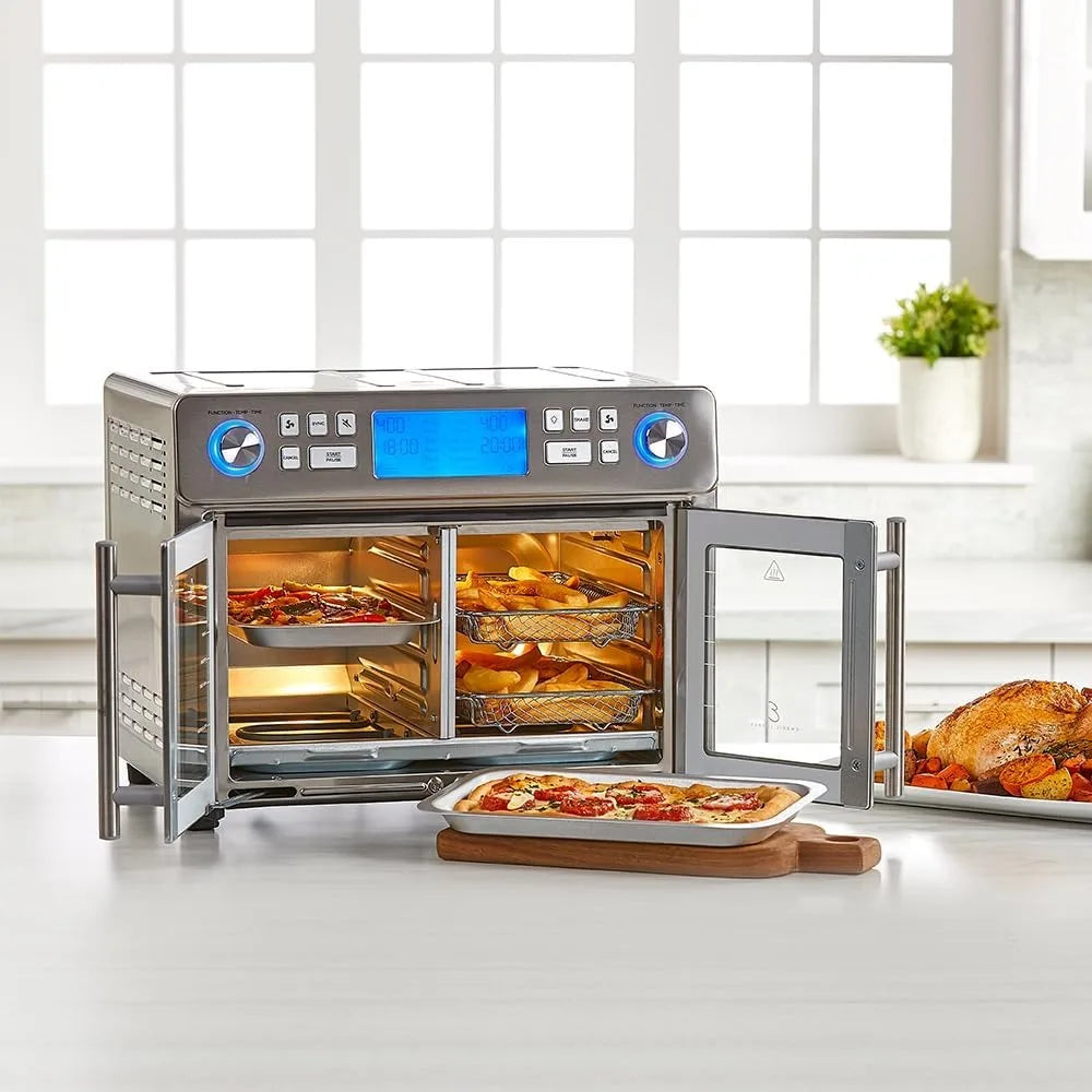 360 Air Fryer Oven Combo with French Door, 25 QT Extra Large Cook Two Foods in Different Ways,
