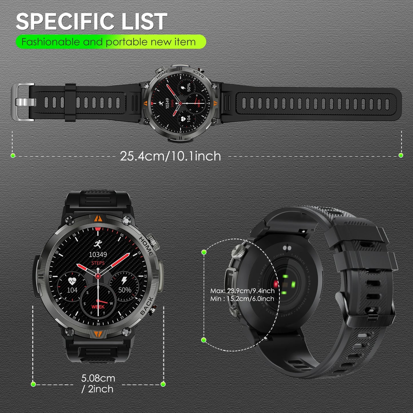 Bluetooth Call Smart Watch Men Full Touch Screen Health Monitor Clock With Flashlight Men For IOS Android