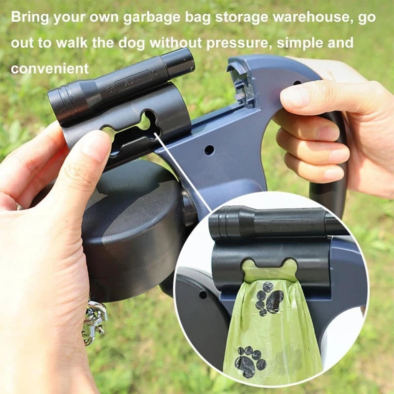Self-retracting leash with LED light, dog walker with 360° swivel double-ended leash, separate brake with 3 m reflective leash