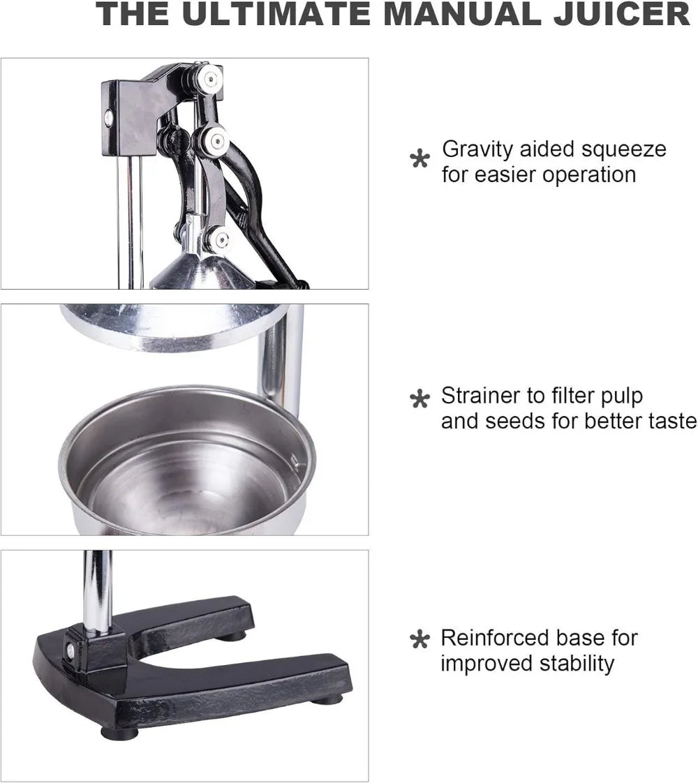 Hand Press Juicer Machine, for Lemon, Lime, Orange Juice - Professional Squeezer and Crusher, Easy to Clean, Black