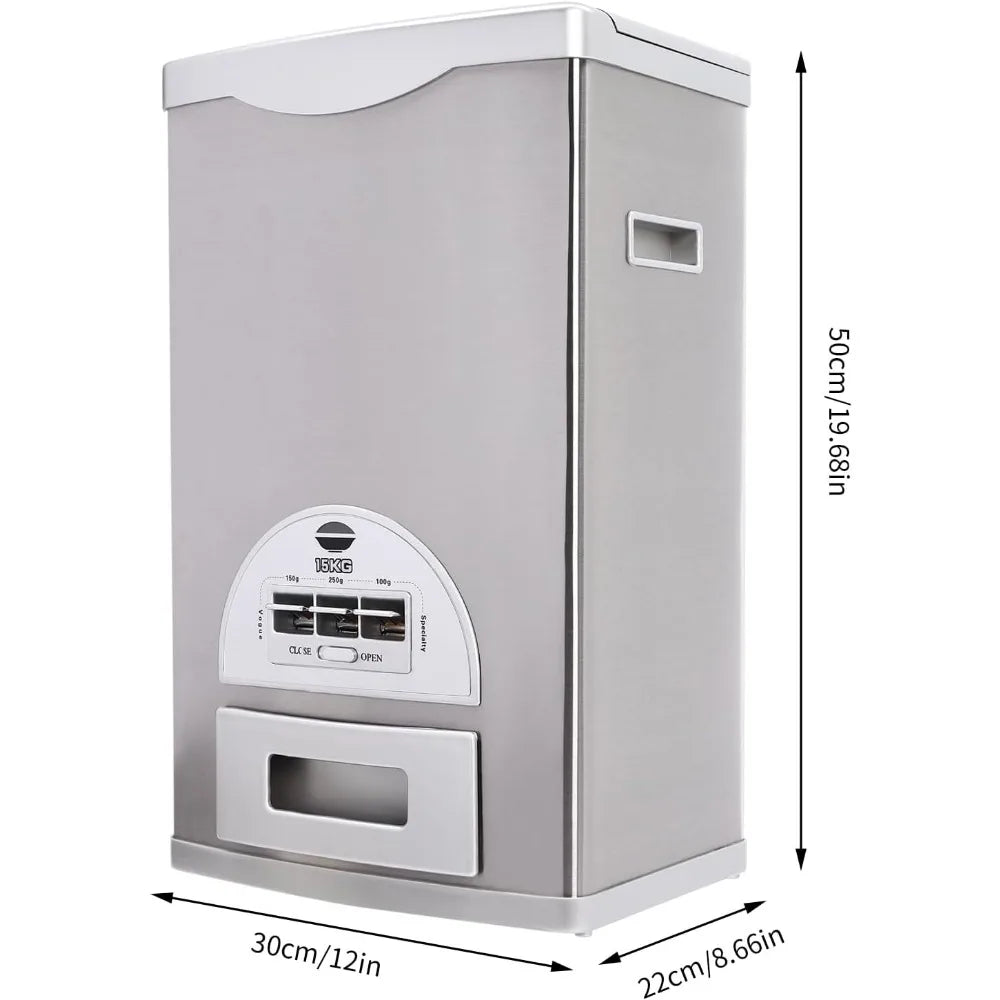 Auto Rice Dispenser Rice Container Large Capacity Stainless Steel Food Storage Tank Grain Container for Home Kitchen Organizer