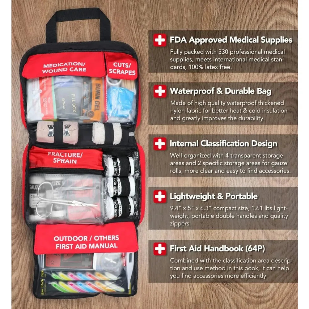 330pcs Premium Waterproof Medical Kit for Any Emergency.