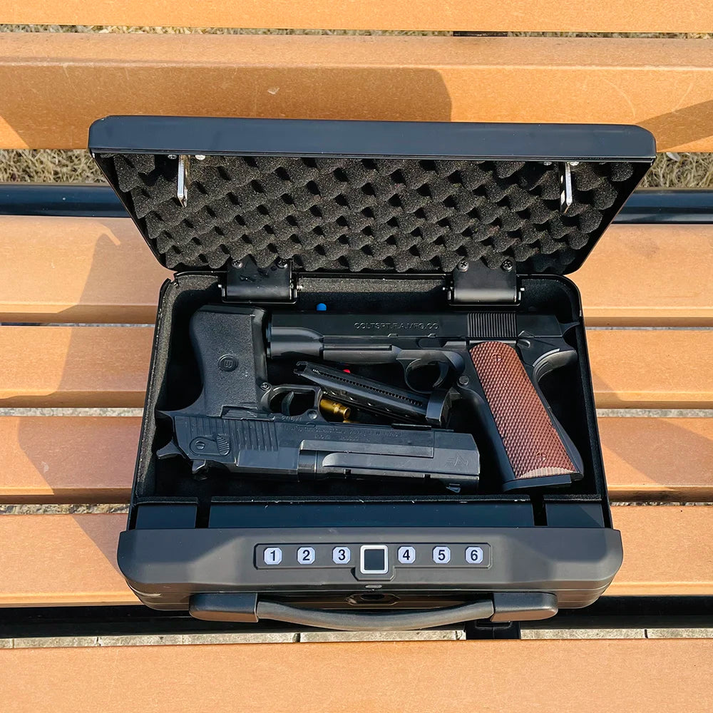 Biometric Gun Safe for Handgun with Handle, Under Bed Pistol Safe with Fingerprint Lock, Super-C Key, Keypad