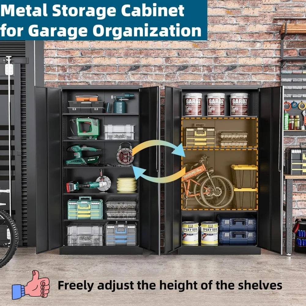 Garage Storage Cabinet with 2 Lockable Doors, Adjustable Shelves Metal Storage, Kitchen Pantry Cabinet,71'H