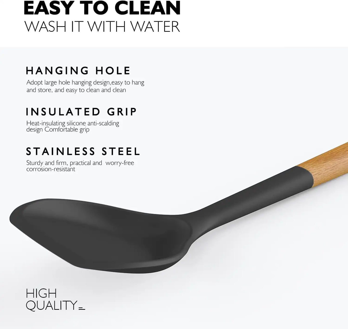 Heat Resistant Kitchen Utensil Set with Wooden Handles, Spatula,Turner, Slotted Spoon, Pasta server