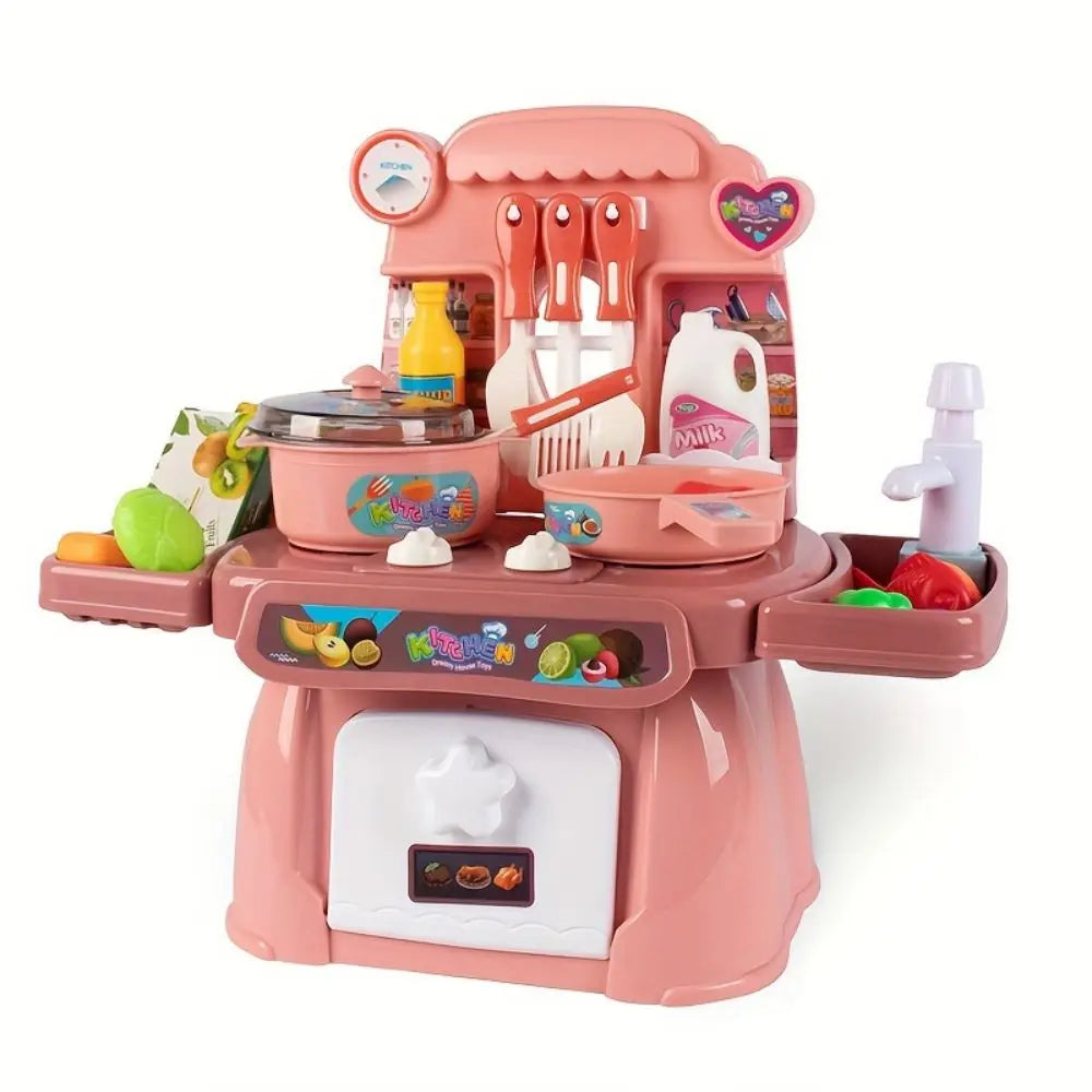 Kids Pretend Toy Kitchen Set with Sounds, Lights, Stove, Sink and Toy Food