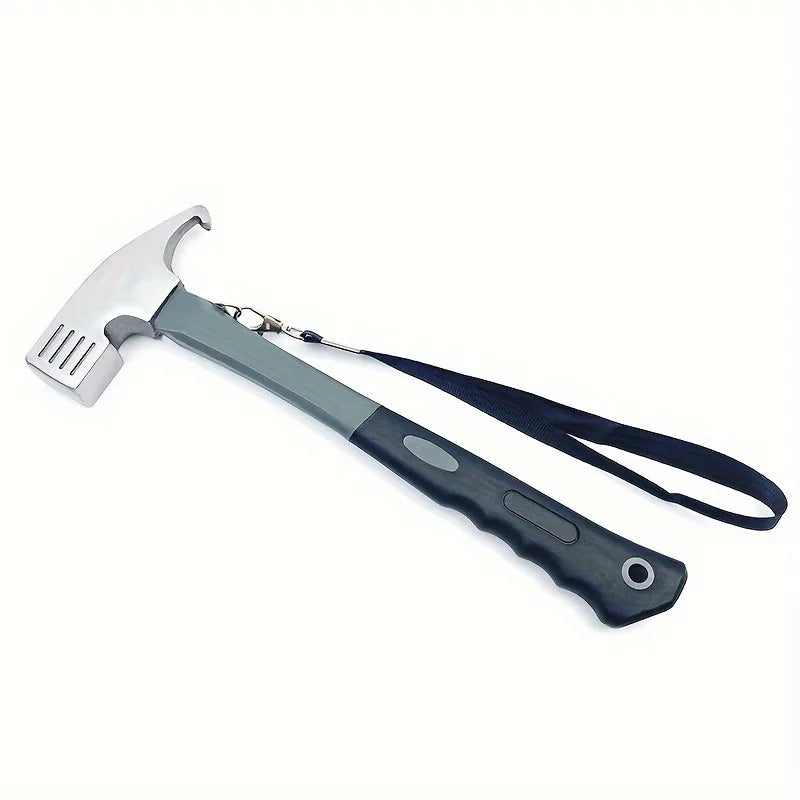 Heavy-Duty Camping Hammer with Tent Stake Remover - Comfort Grip Handle, Carrying Strap, Durable Carbon Steel Head