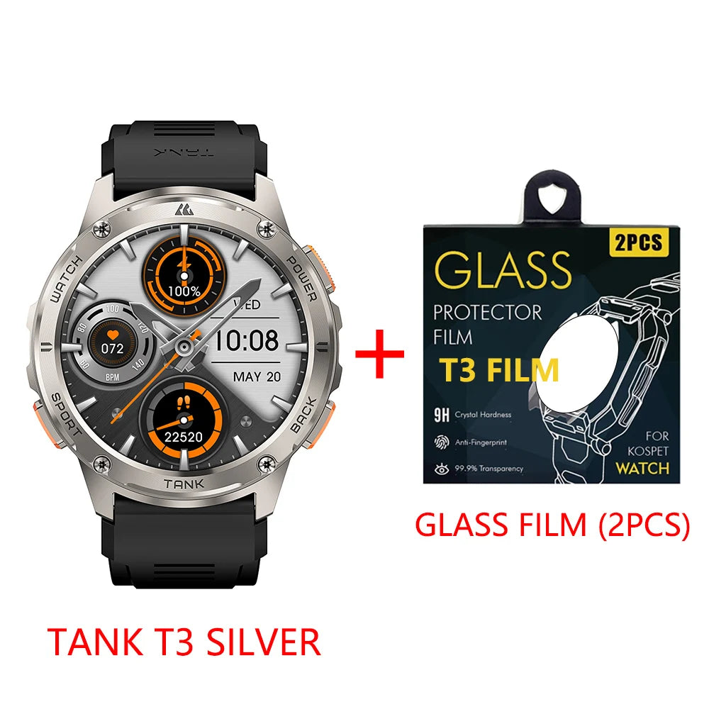 T3 Smart Watch Military Smartwatch Digital Fitness Watches AMOLED AI Voice AOD Bluetooth