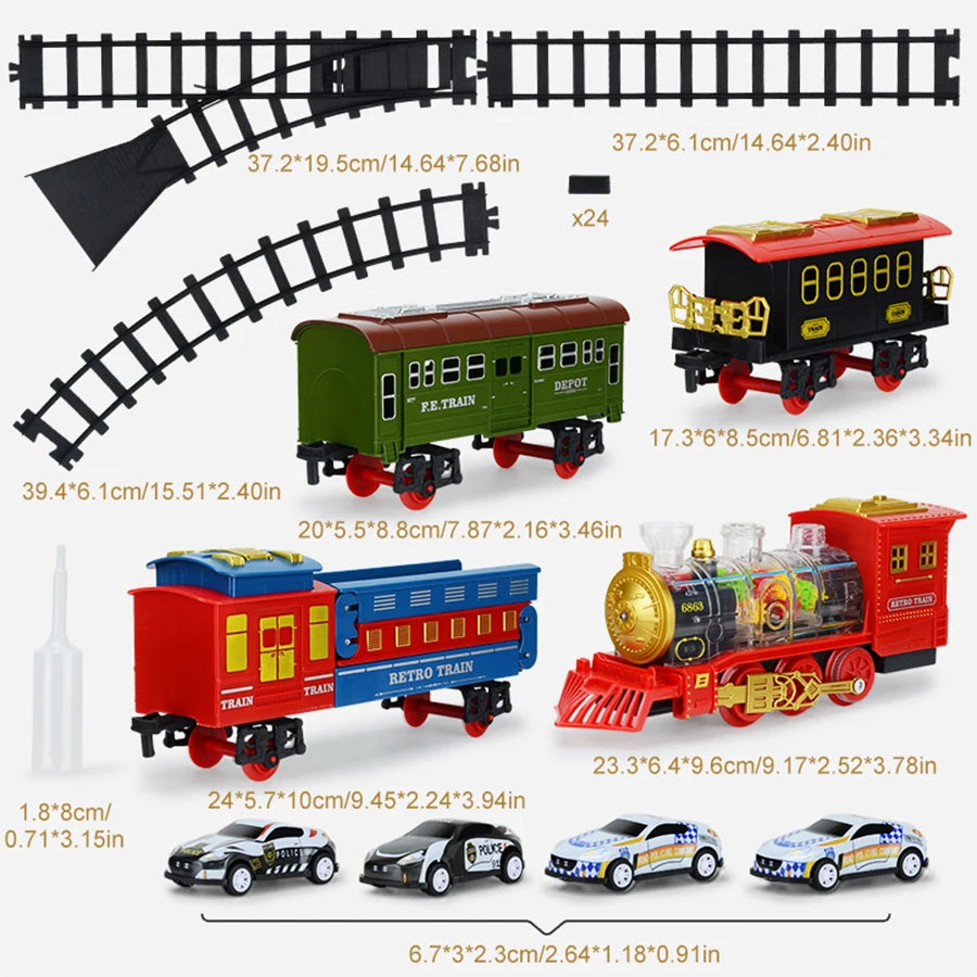 Classical simulation steam transparent 7 color wheel electric track train smoking