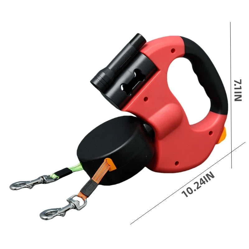 Self-retracting leash with LED light, dog walker with 360° swivel double-ended leash, separate brake with 3 m reflective leash