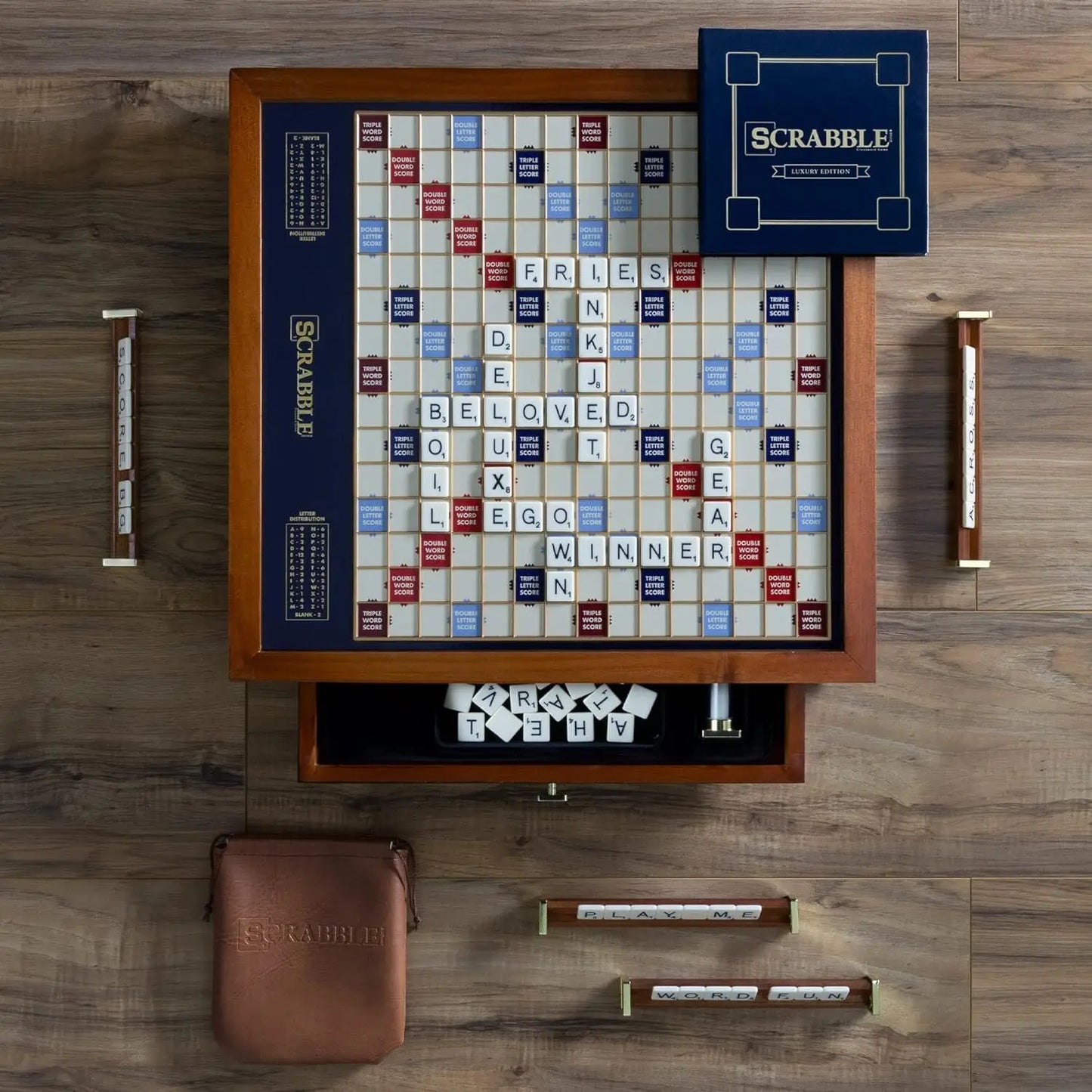 Scrabble Trophy Luxury Edition with Rotating Wooden Game Board