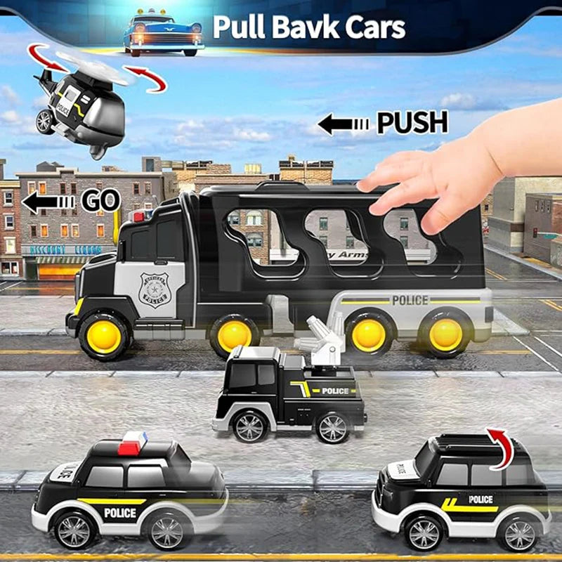 Suitable For Children Aged 3 - 6. 5-in-1 Transport Truck Toy Police Car Toys
