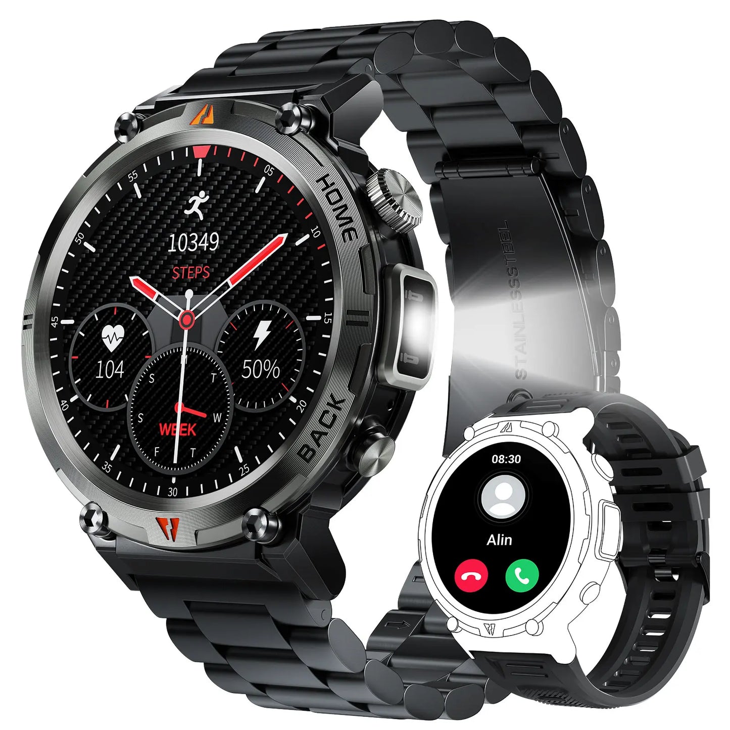 Bluetooth Call Smart Watch Men Full Touch Screen Health Monitor Clock With Flashlight Men For IOS Android