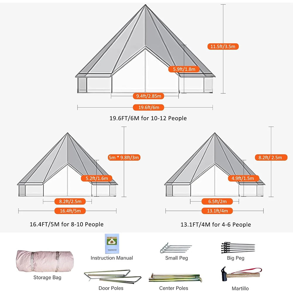 Canvas Yurt Tent with Stove Jack,Large Family Camping with Mesh Zippers Windows,Breathable Waterproof Bell