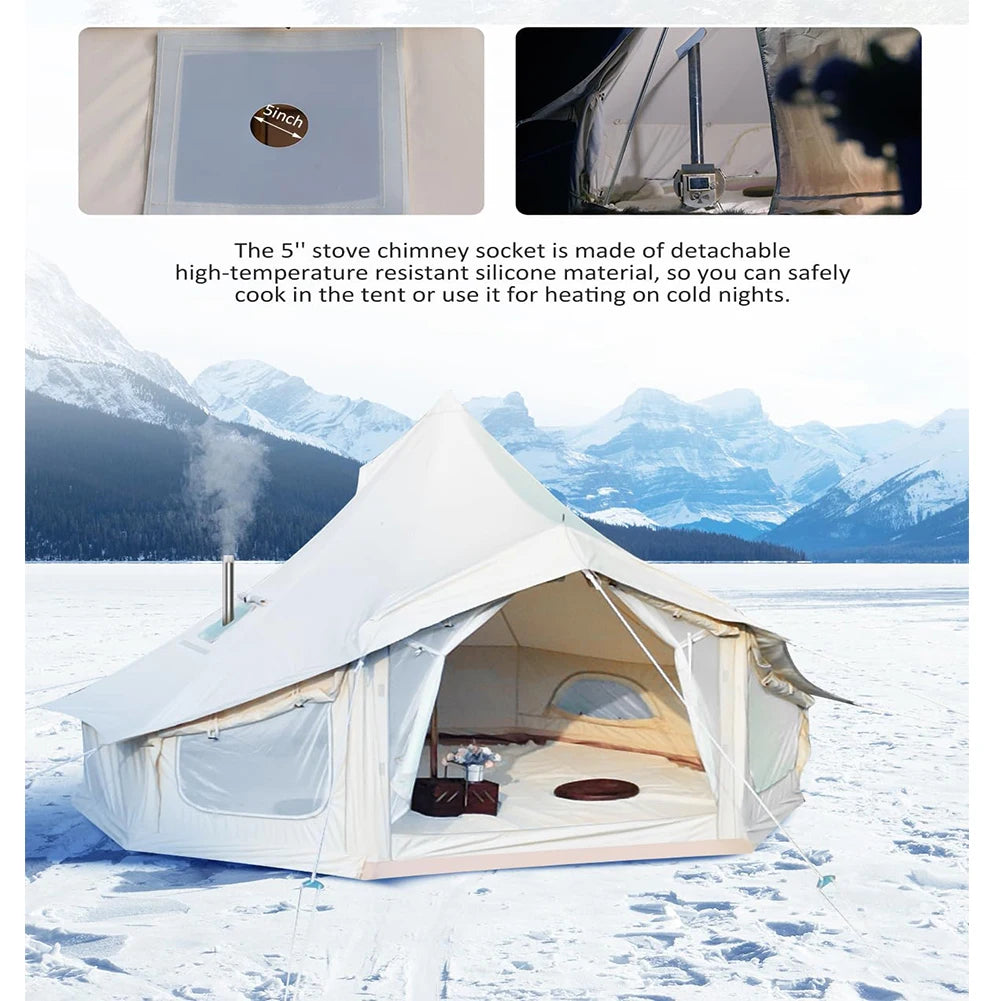 Canvas Yurt Tent with Stove Jack,Large Family Camping with Mesh Zippers Windows,Breathable Waterproof Bell