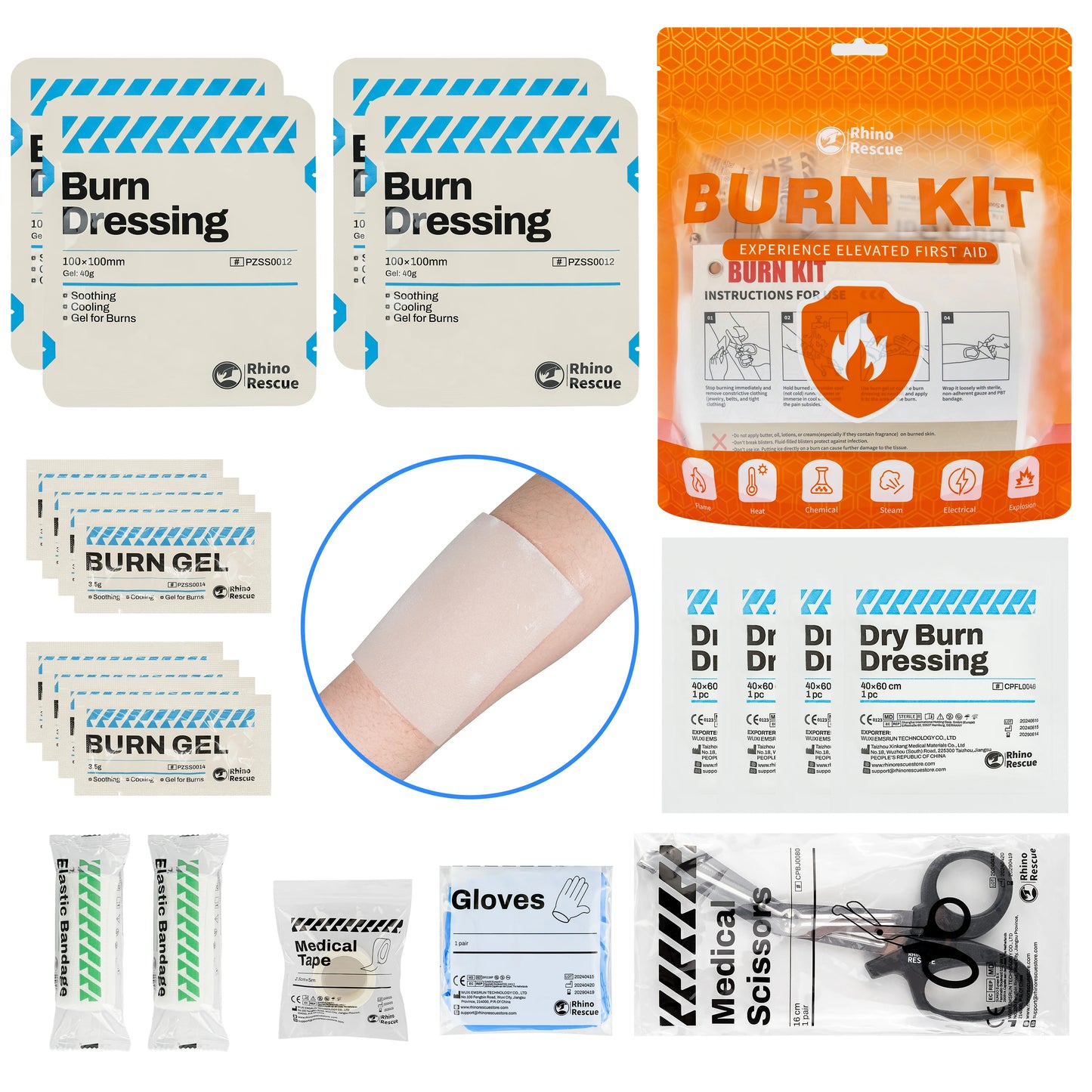 Burn Care Kit: Burn Dressings, Burn Gel Packets