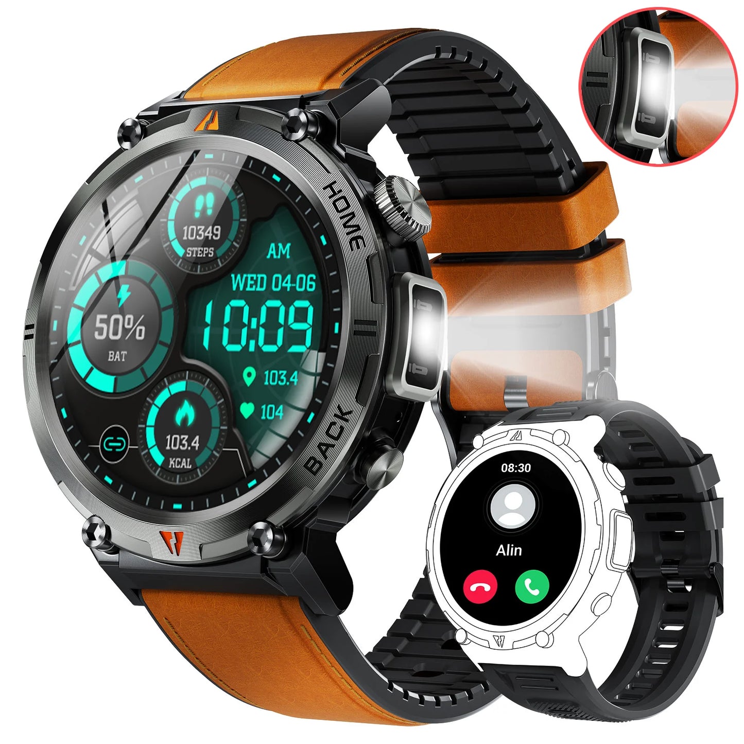 Bluetooth Call Smart Watch Men Full Touch Screen Health Monitor Clock With Flashlight Men For IOS Android