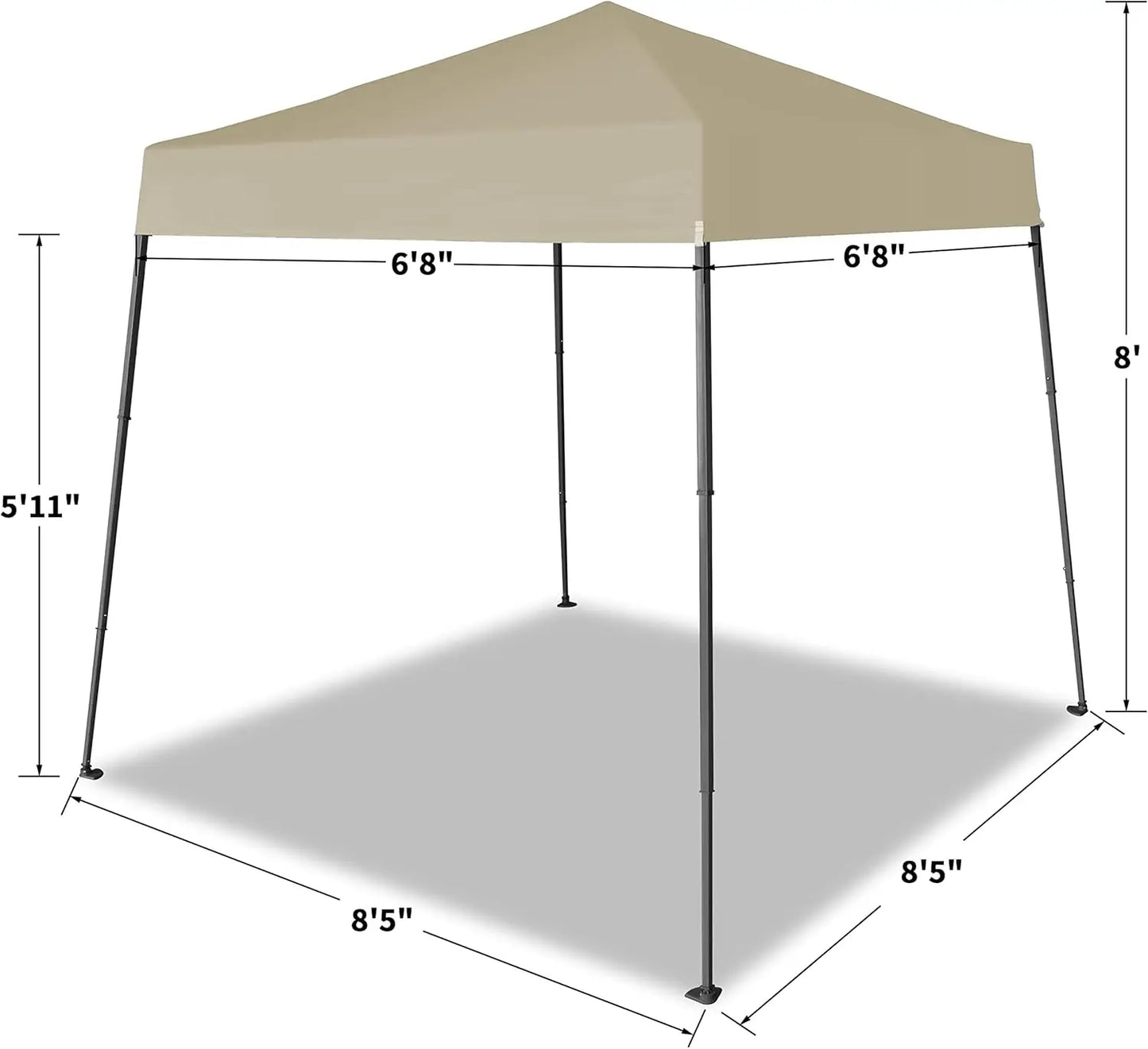 6.5x6.5 Pop Up Canopy Tent, Slant Leg with Carry Bag, Beach Tent, Sports Shelter(Beige)