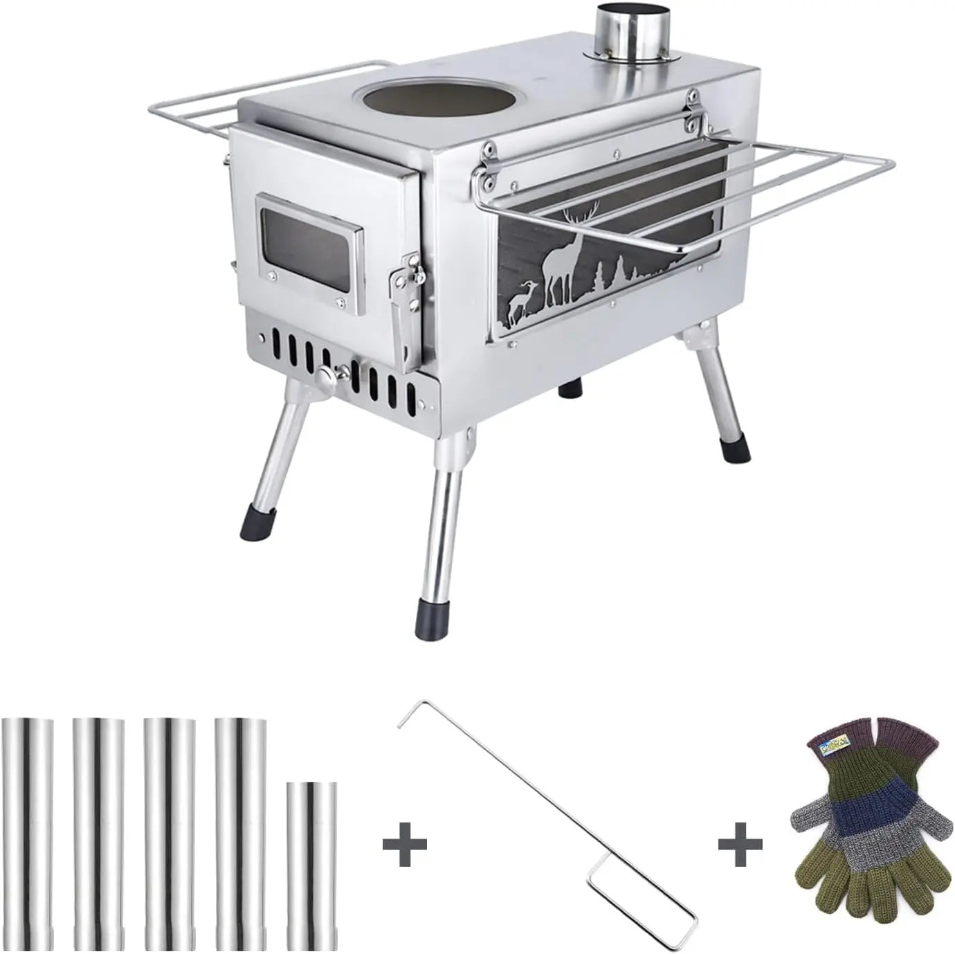 Portable Wood Burn Stove Stainless Steel Firewood Stove With Chimney Pipe for Outdoor Cooking