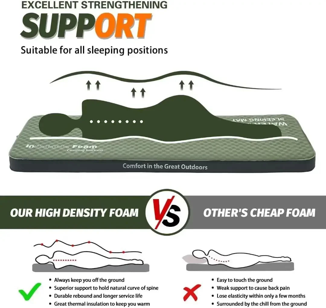 Camping Mattress 4 Ultra-Thick Self Inflating Sleeping Pad with Pump Sack with Memory Foam Sleeping Mat for Camping Cot