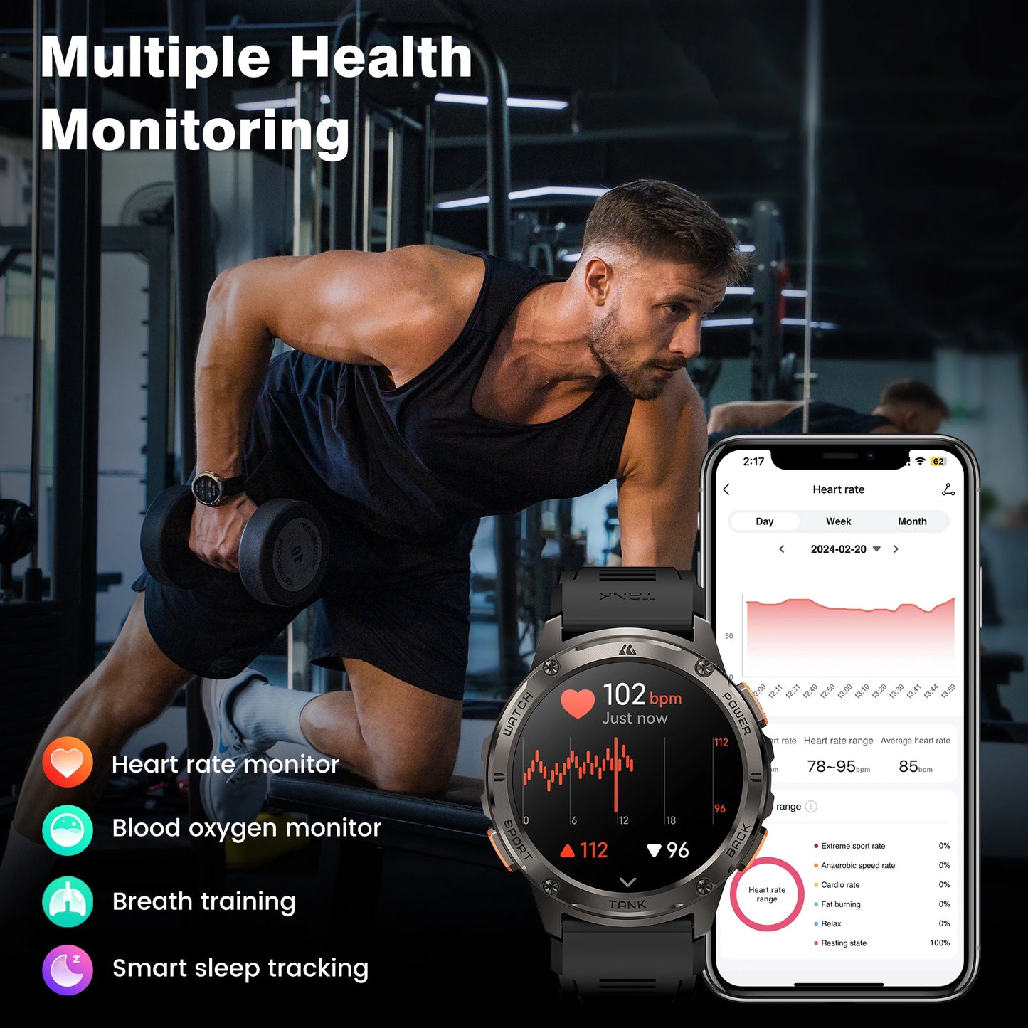 T3 Smart Watch Military Smartwatch Digital Fitness Watches AMOLED AI Voice AOD Bluetooth