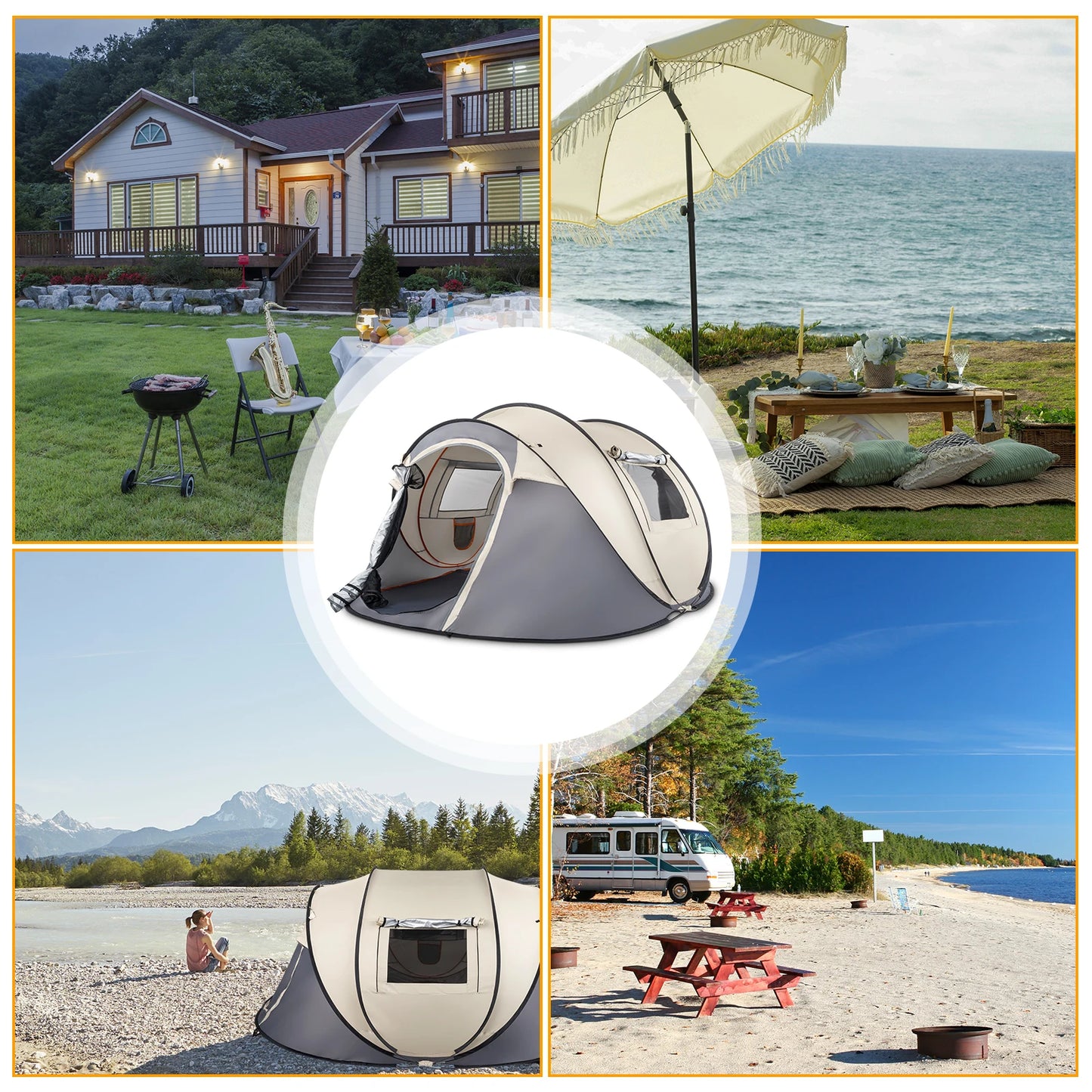 4 Person Pop Up Camping Tent Easy Setup