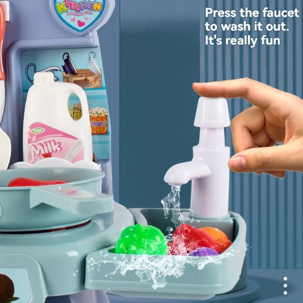 Kids Pretend Toy Kitchen Set with Sounds, Lights, Stove, Sink and Toy Food