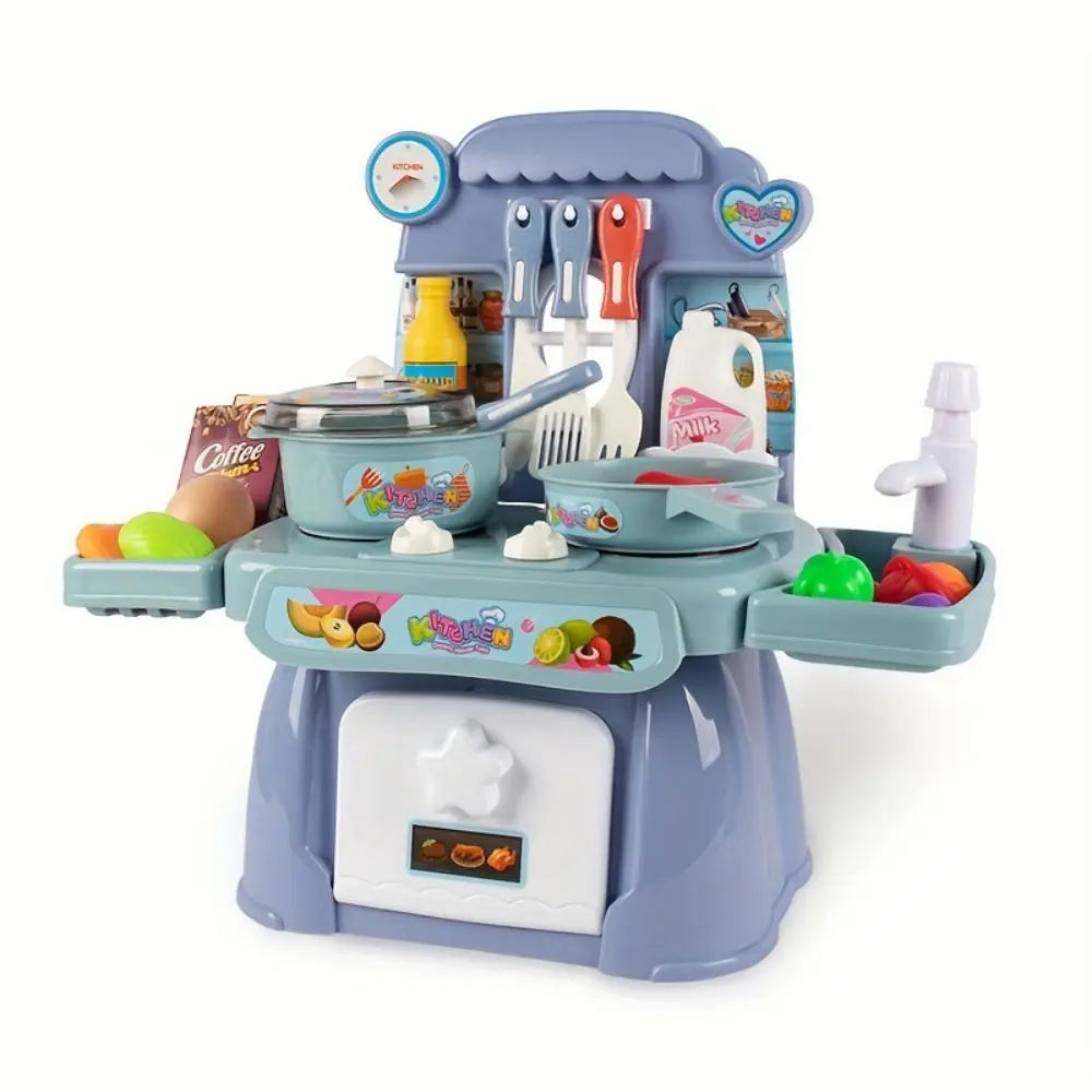 Kids Pretend Toy Kitchen Set with Sounds, Lights, Stove, Sink and Toy Food