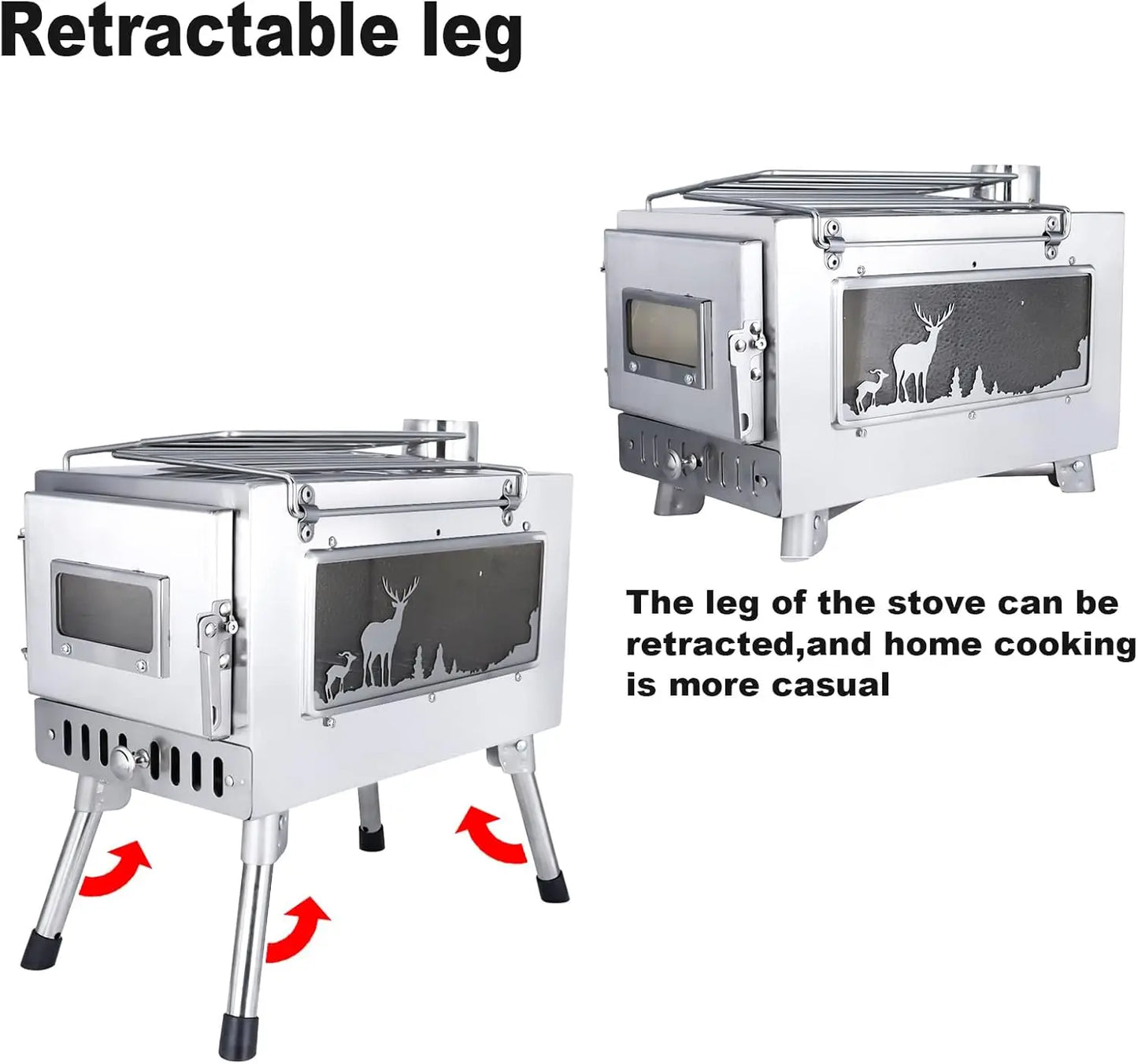 Portable Wood Burn Stove Stainless Steel Firewood Stove With Chimney Pipe for Outdoor Cooking
