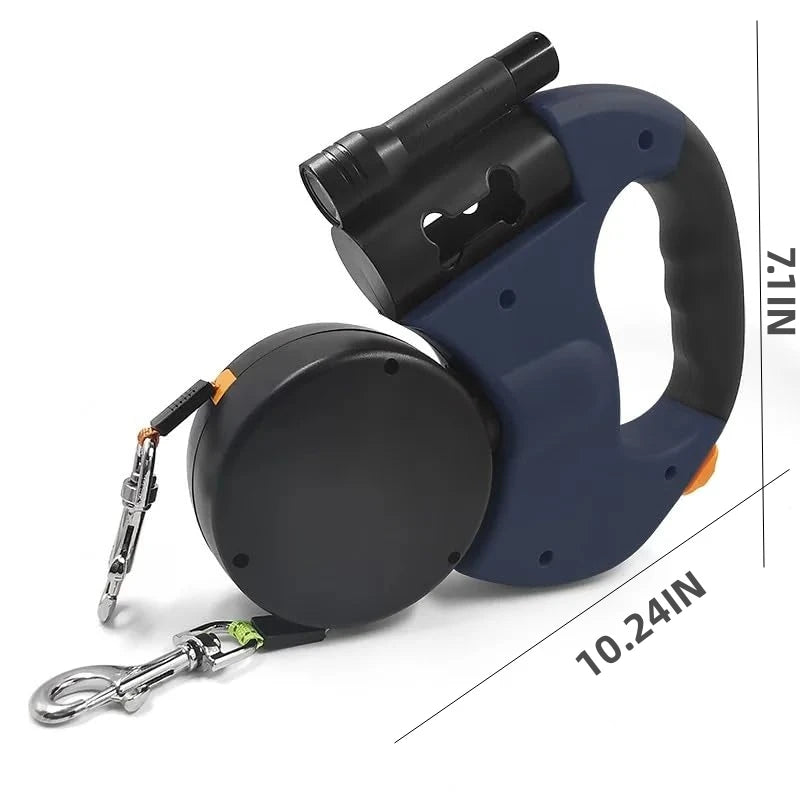 Self-retracting leash with LED light, dog walker with 360° swivel double-ended leash, separate brake with 3 m reflective leash