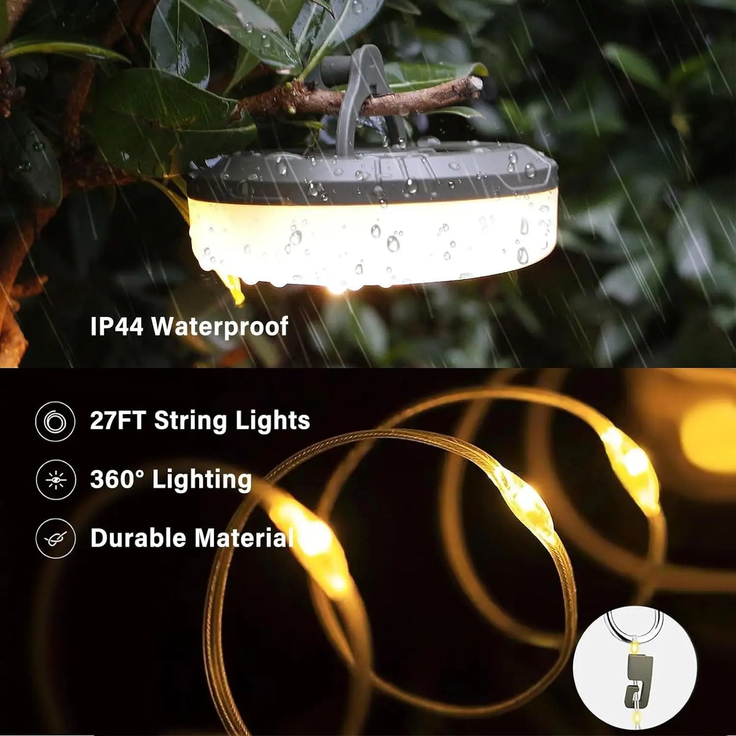 Rechargeable Camping String Light LED USB Rechargeable Magnetic 8 Modes Outdoor String Lamp