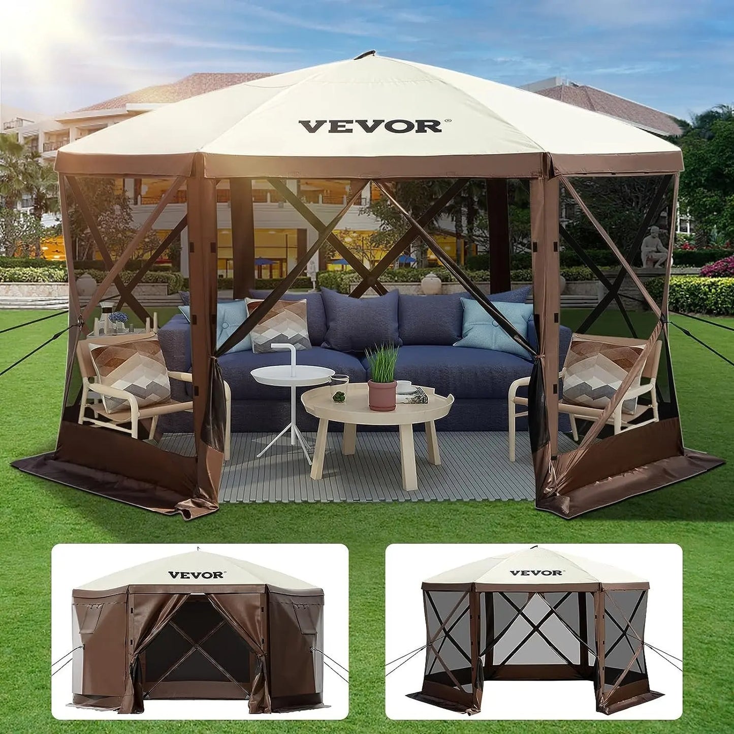 Waterproof Screen Shelter w/Portable Storage Bag 8 Person Pop-up Canopy Screen Tent 10'x10' Camping Gazebo Tent