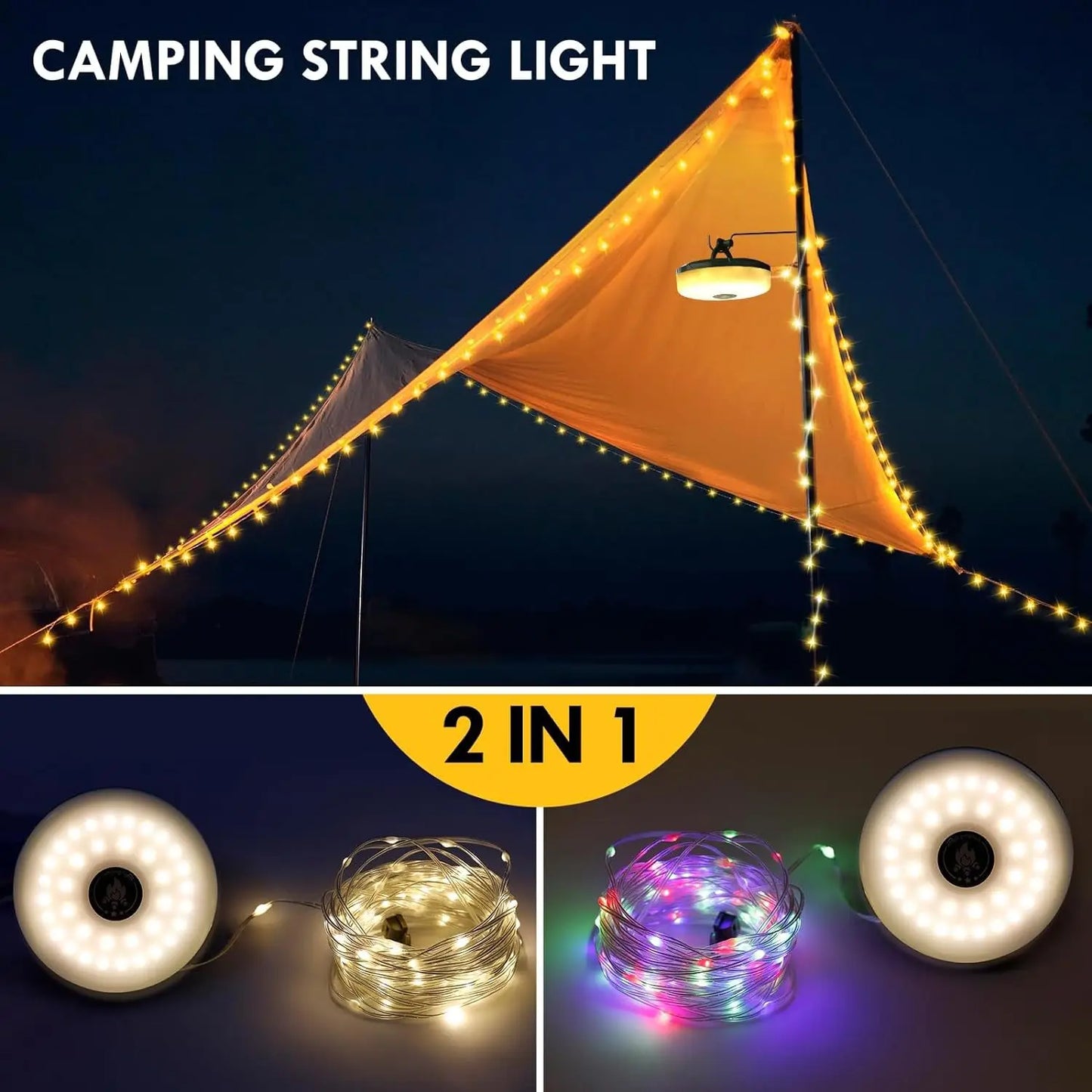 Rechargeable Camping String Light LED USB Rechargeable Magnetic 8 Modes Outdoor String Lamp