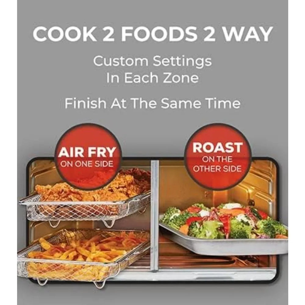 360 Air Fryer Oven Combo with French Door, 25 QT Extra Large Cook Two Foods in Different Ways,