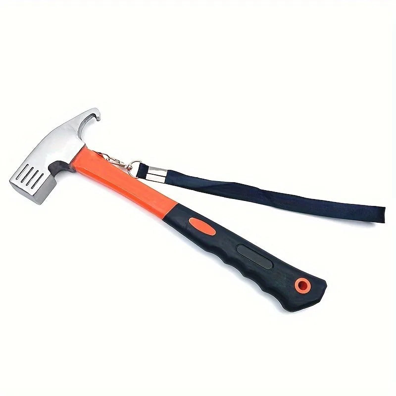 Heavy-Duty Camping Hammer with Tent Stake Remover - Comfort Grip Handle, Carrying Strap, Durable Carbon Steel Head