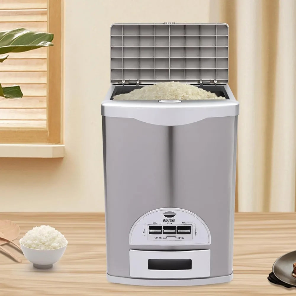 Auto Rice Dispenser Rice Container Large Capacity Stainless Steel Food Storage Tank Grain Container for Home Kitchen Organizer