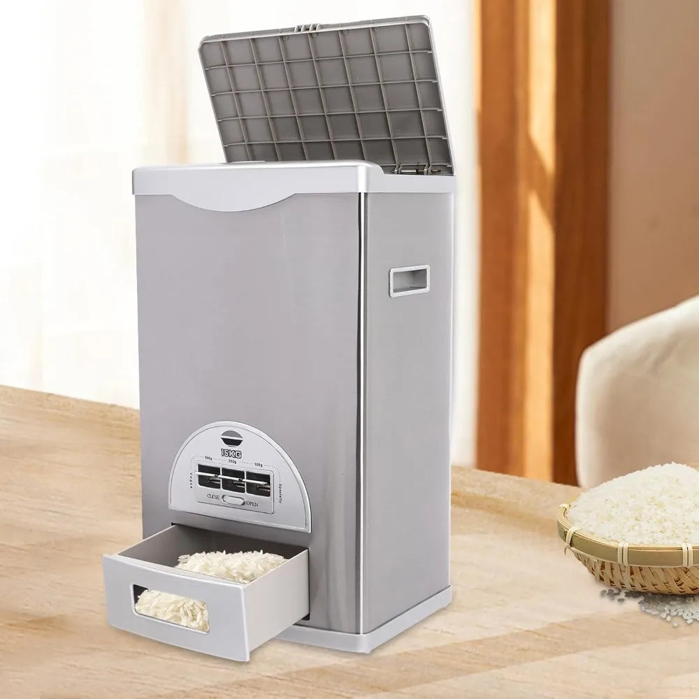 Auto Rice Dispenser Rice Container Large Capacity Stainless Steel Food Storage Tank Grain Container for Home Kitchen Organizer