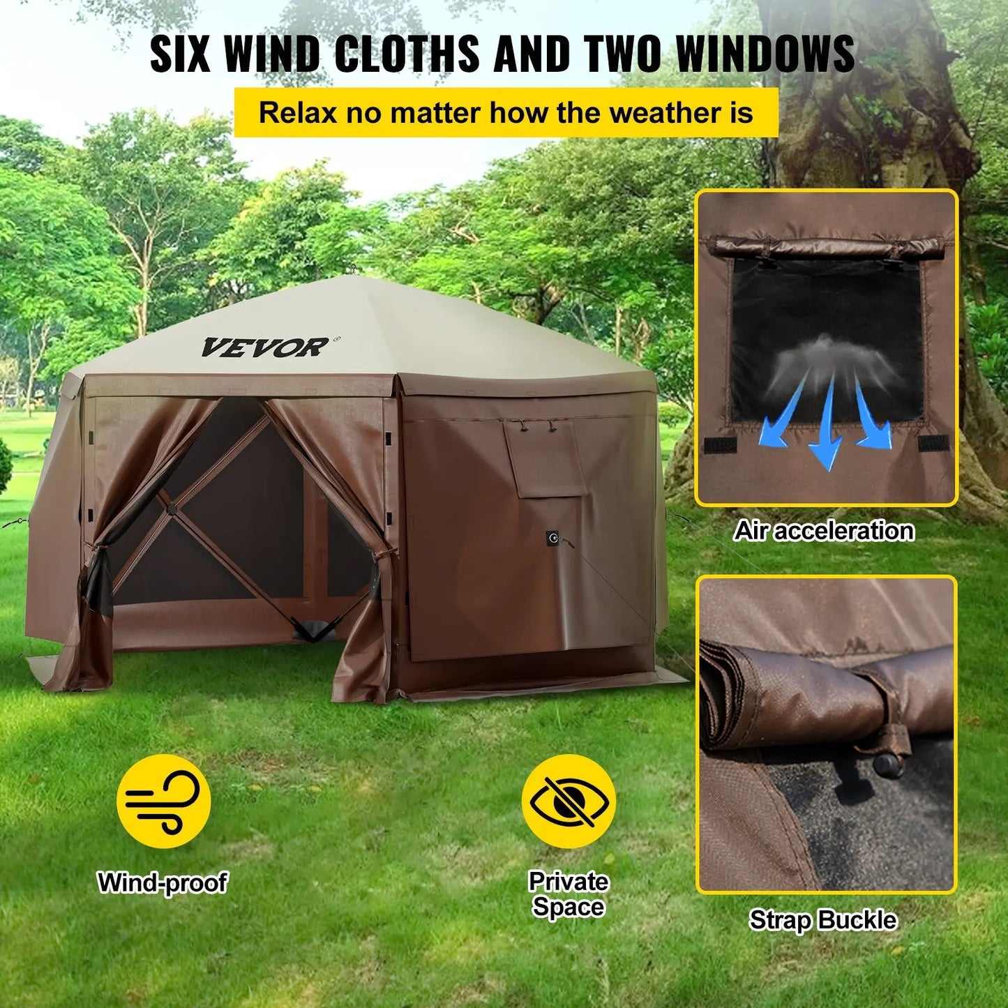 Waterproof Screen Shelter w/Portable Storage Bag 8 Person Pop-up Canopy Screen Tent 10'x10' Camping Gazebo Tent
