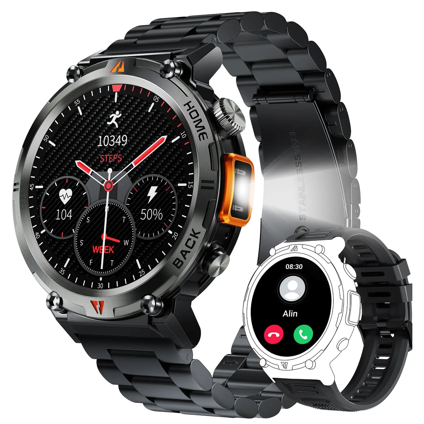 Bluetooth Call Smart Watch Men Full Touch Screen Health Monitor Clock With Flashlight Men For IOS Android