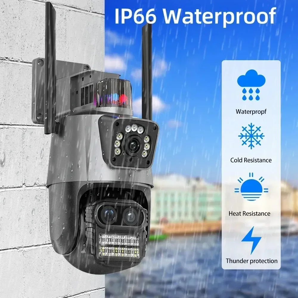 12MP 6K WiFi Camera Outdoor Three Lens Dual Screens 8X PTZ Zoom CCTV Video Auto Tracking Security Surveillance