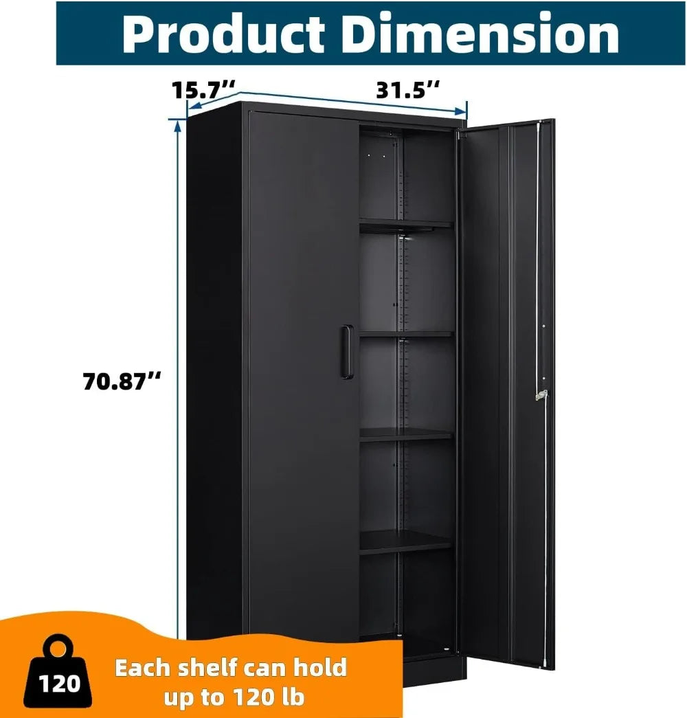 Garage Storage Cabinet with 2 Lockable Doors, Adjustable Shelves Metal Storage, Kitchen Pantry Cabinet,71'H