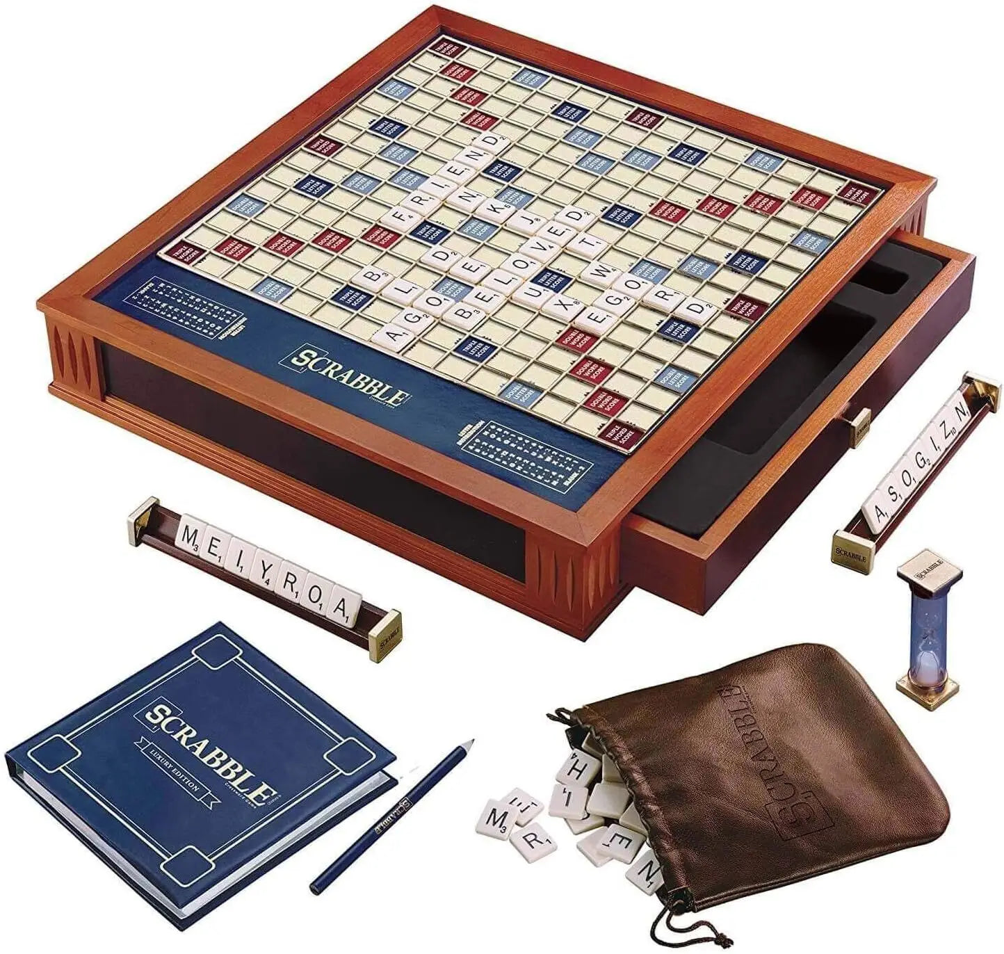 Scrabble Trophy Luxury Edition with Rotating Wooden Game Board