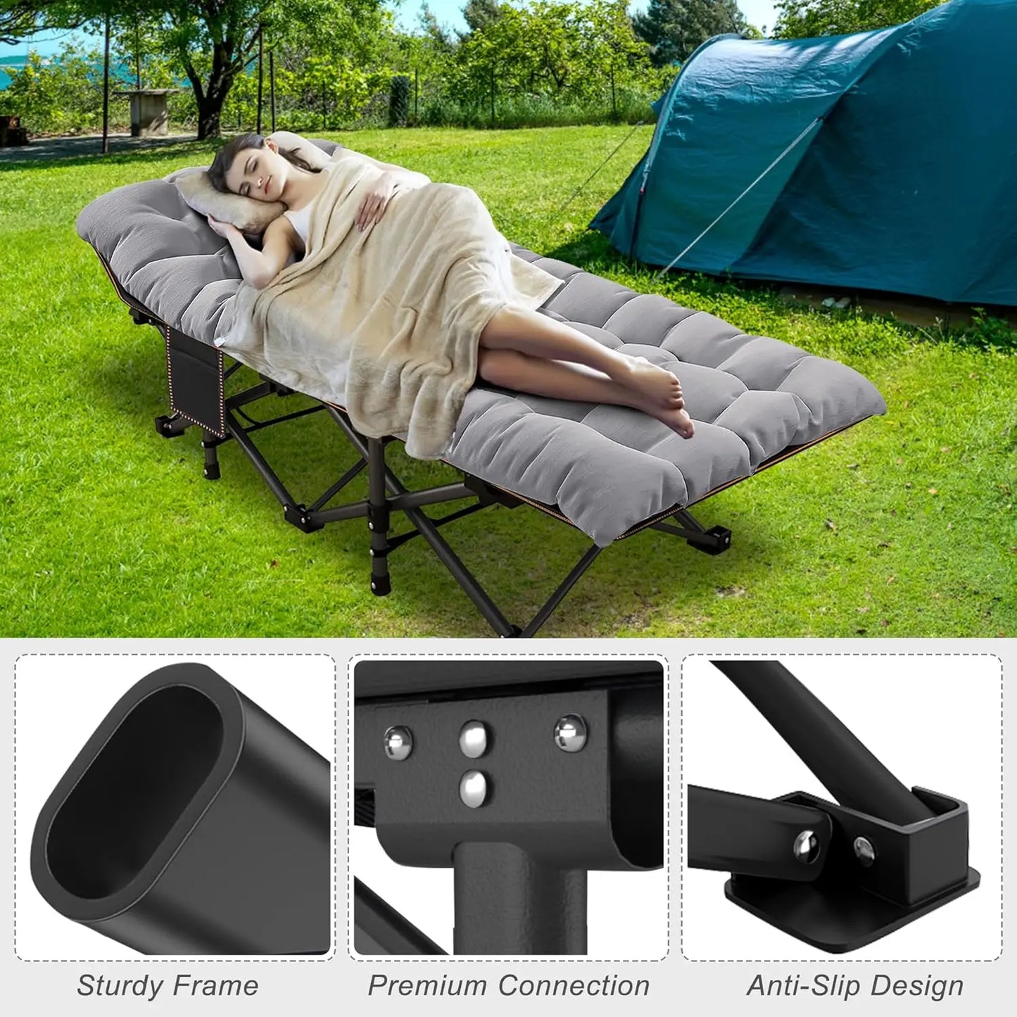 2Pack Oversized XXL Folding Camping Cot W/Mat for Adults, 78" L x 32" W x 18" H Heavy Duty Outdoor Bed with Carry Bag,120