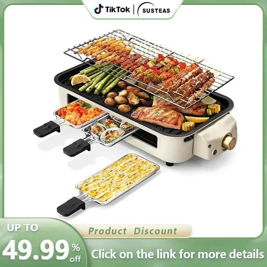 Smokeless Indoor Grill , Non-Stick Cooking Removable Plate, Portable Electric  BBQ Grill